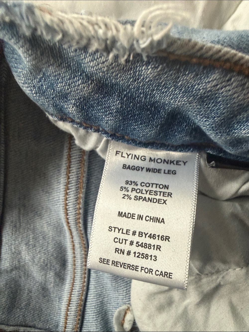 Flying Monkey Wide Leg Distressed Jeans - Light Blue - Picture 4 of 4